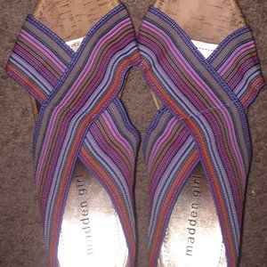 Madden Girl Rainbow Striped Wedges